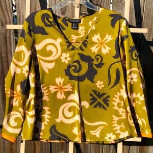 Rachel Zoe Blouse Satin Floral Long Sleeve L